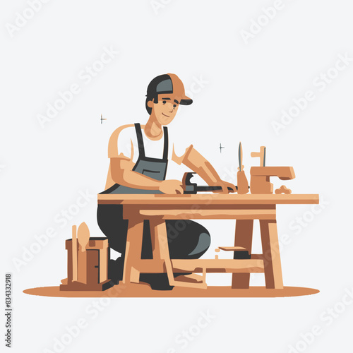 Carpenter Vector Illustration   Woodworking, Craftsmanship, Tools, Carpentry, Icon