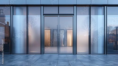 Illustrate a glass door with a fulllength frosted section  flat design