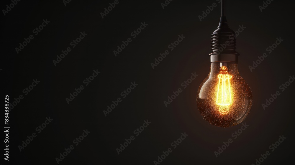 A glowing light bulb suspended in darkness, with plenty of empty space surrounding it for adding text or graphics A glowing light bulb suspended in darkness, with plenty of empty space surrounding it for adding text or graphics