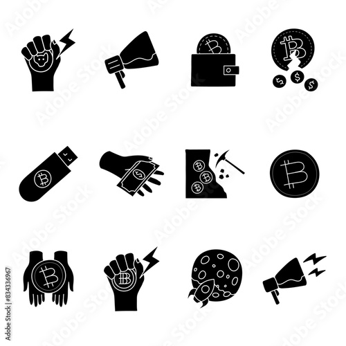 black hand drawn crypto currency icon set