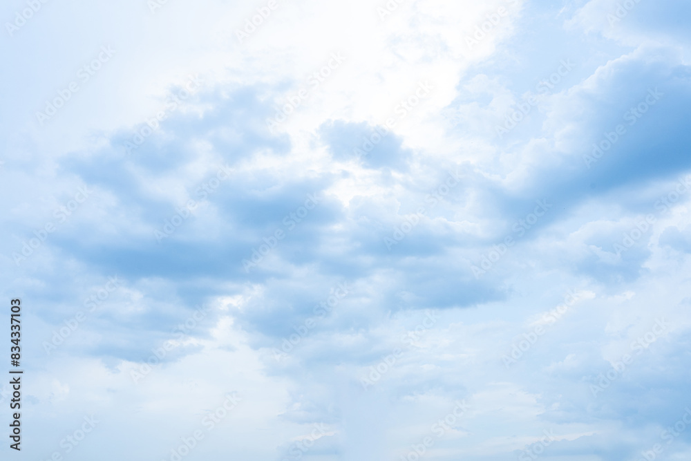 Fototapeta premium Clear blue sky with fluffy white clouds on a sunny summer day