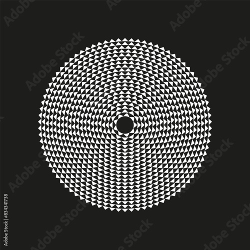 Abstract circular pattern. Black background. White triangle shapes. Vector illustration.