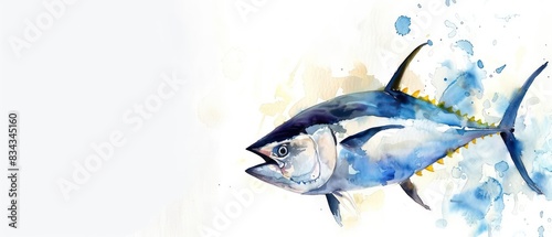 yellow fin tuna watercolored illustration with artistic expressive strokes isolated on a light background photo