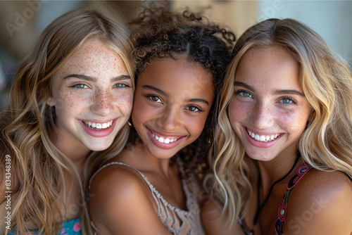 group of multiethnic young women smiling and looking ahead  © M Grayson