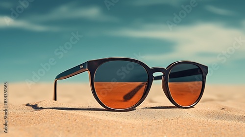 Sunglasses on the beach. Generative AI
