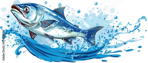 Wallpaper Mural blue fish jumping with splash watercolored illustration isolated on a white background
 Torontodigital.ca