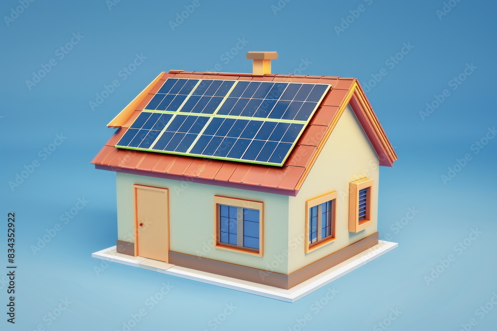 Solar cell on the roof, mini house, vector style, 3d Solar cell on the roof, mini house, vector style, 3d