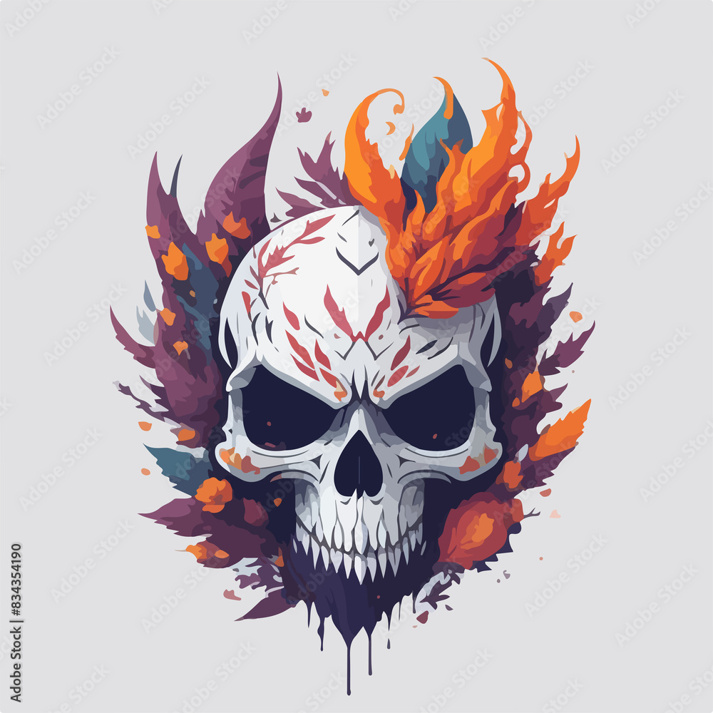 A skull with stylish flames and trendy, colorful sunglasses. A skull with stylish flames and trendy, colorful sunglasses.