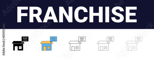 Different style Franchise Icons set collection. Franchise Line editable icons set. black outline franchise icons set, Editable, filled, outline, line and stroke style can be used for web, mobile, ui,