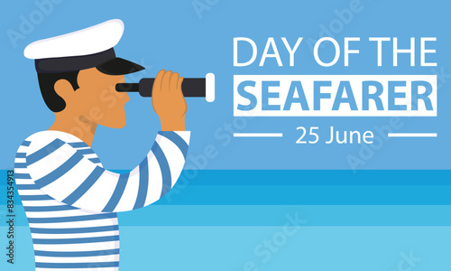 illustration vector graphic of a sailor using binoculars in the middle of the sea, perfect for international day, day of the seafarer, celebrate, greeting card, etc.