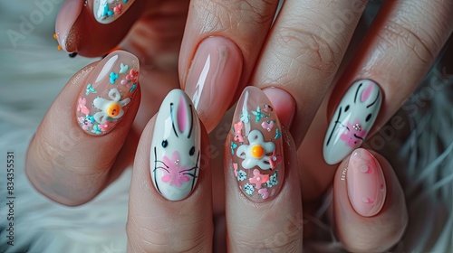cute nail art idea with easter bunny