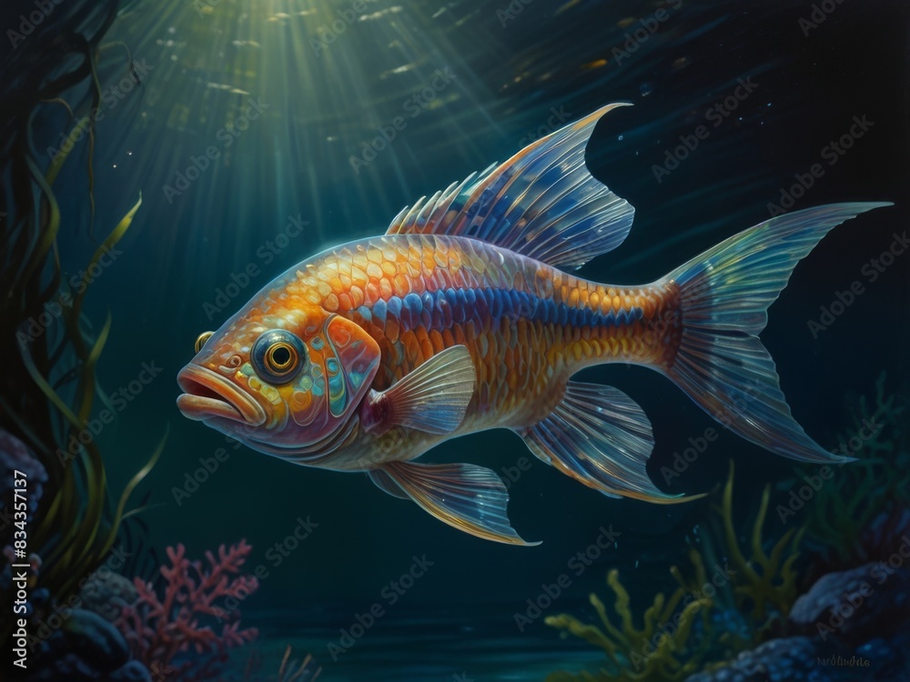 Fototapeta premium illustration of freshwater fish underwater