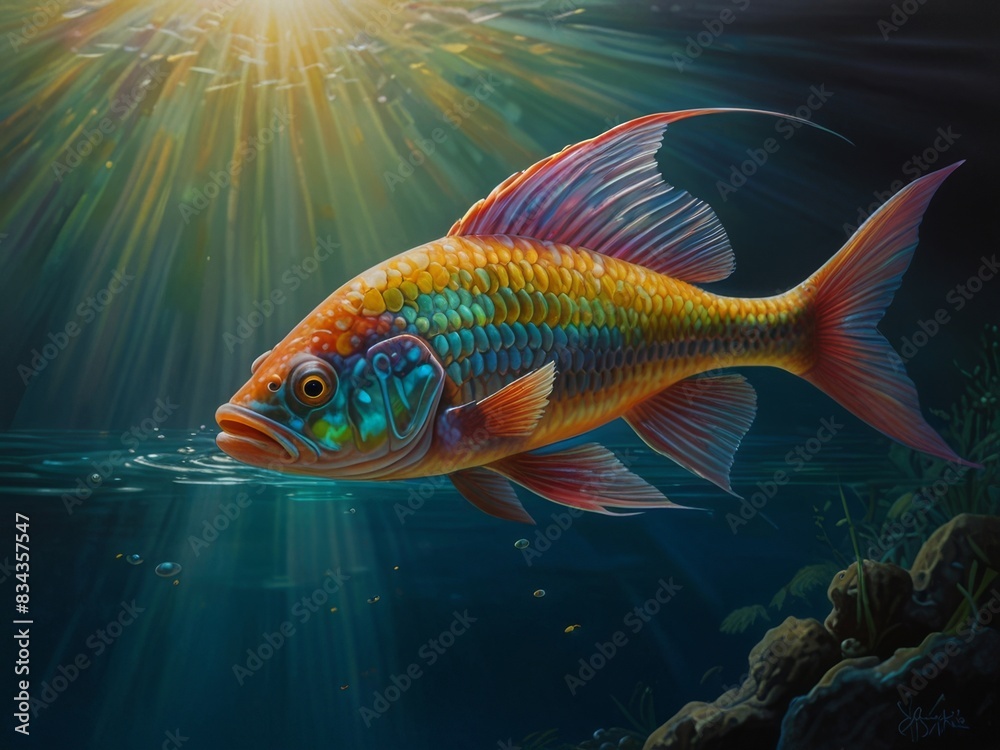 Fototapeta premium illustration of freshwater fish underwater