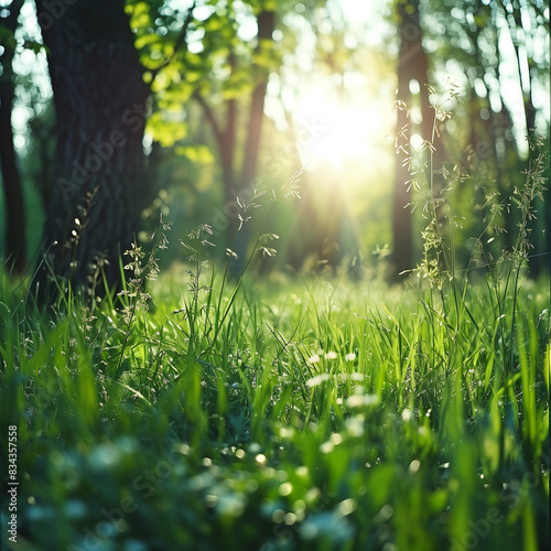 Defocused green trees in forest or park