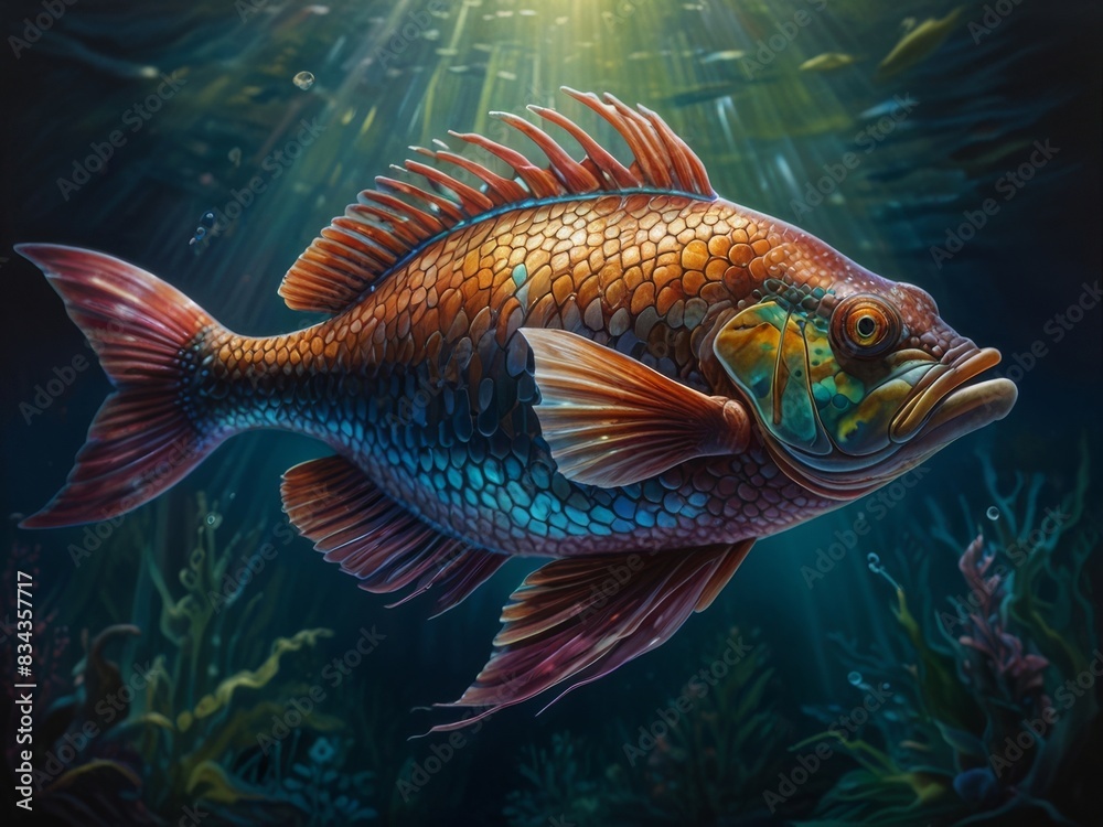 Fototapeta premium illustration of freshwater fish underwater