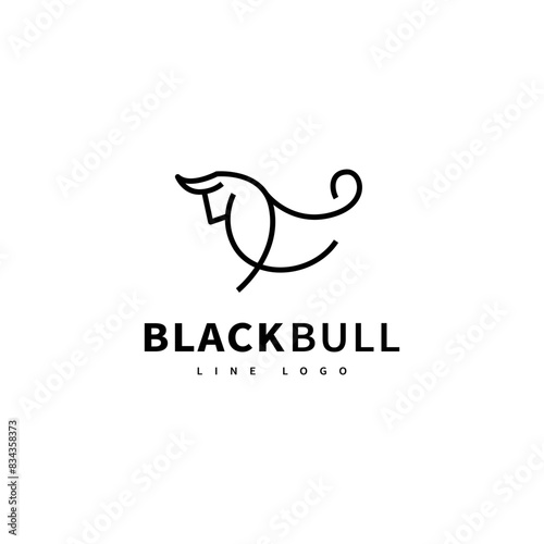 black bull monoline logo design illustration