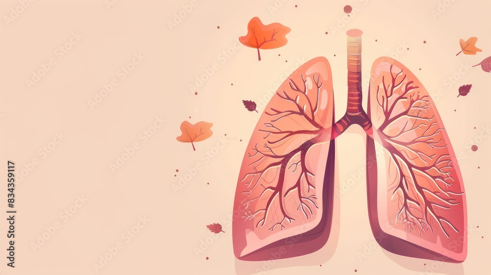 Healthy Lungs Illustration: A detailed illustration of healthy lungs with ample blank space on one side for adding text or graphics Healthy Lungs Illustration: A detailed illustration of healthy lungs with ample blank space on one side for adding text or graphics
