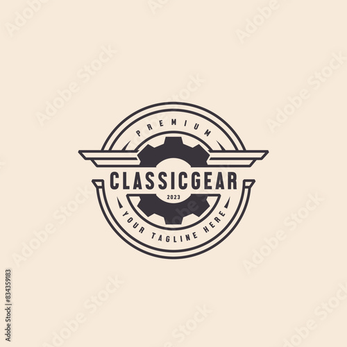 vintage gear cog illustration for automotive industrial logo design 2