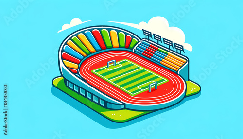 競技場のイラスト、ベクター、アイソメ｜Illustration of stadium, vector, isometric.