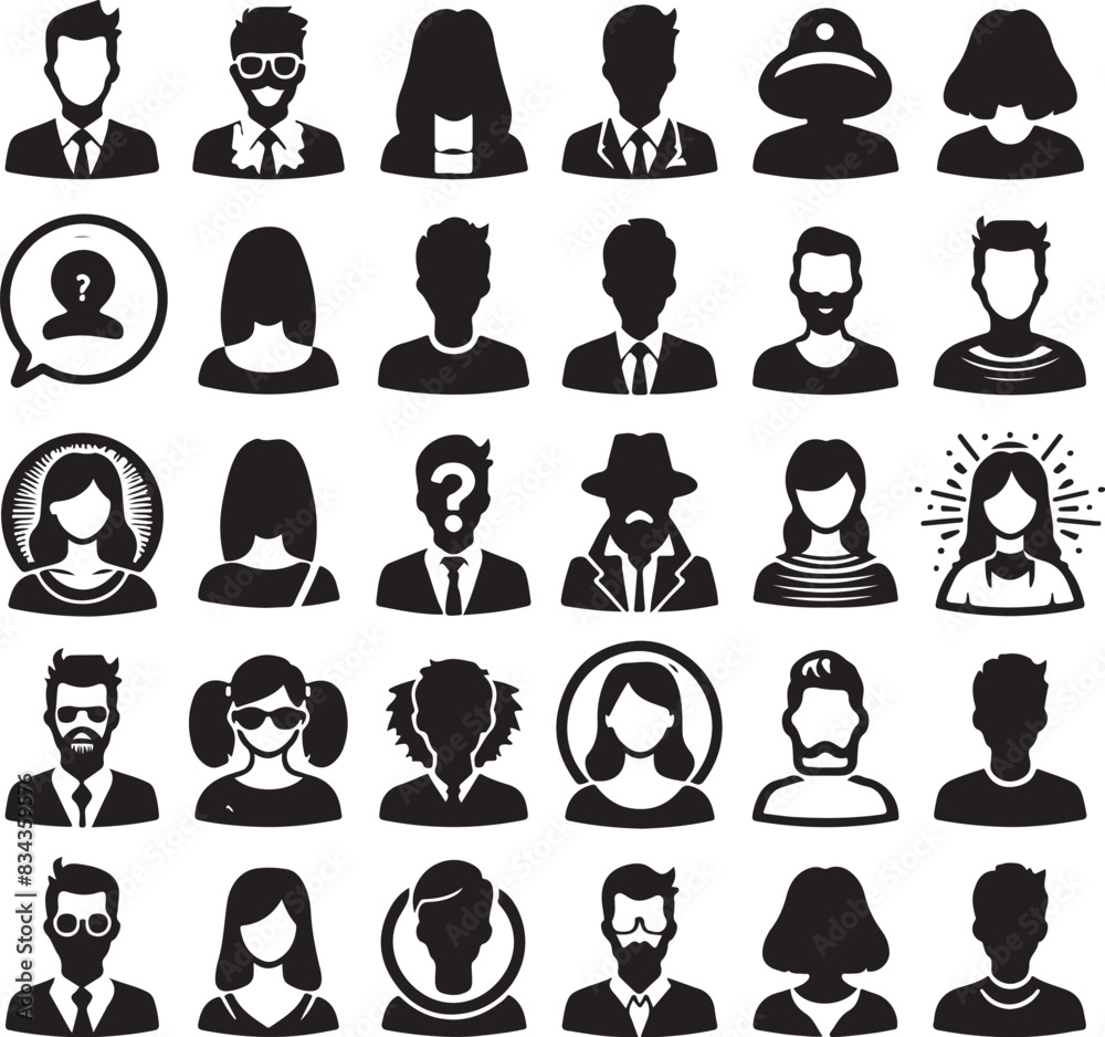Set of vector avatar profile icon in silhouettes. Set of vector avatar profile icon in silhouettes.