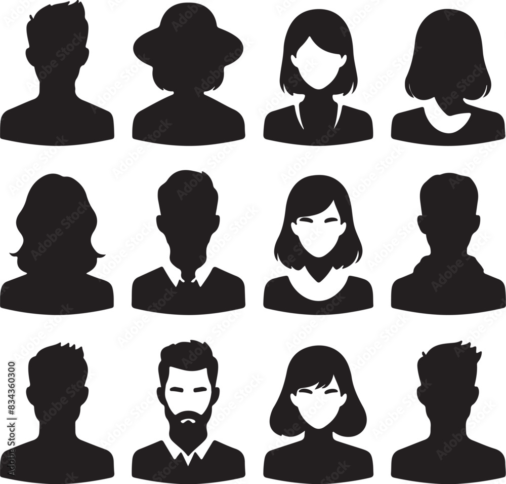 Set of vector avatar profile icon in silhouettes. Set of vector avatar profile icon in silhouettes.