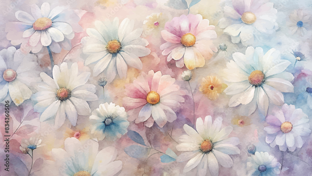 Watercolor background of a cluster of daisies in pastel shades Watercolor background of a cluster of daisies in pastel shades
