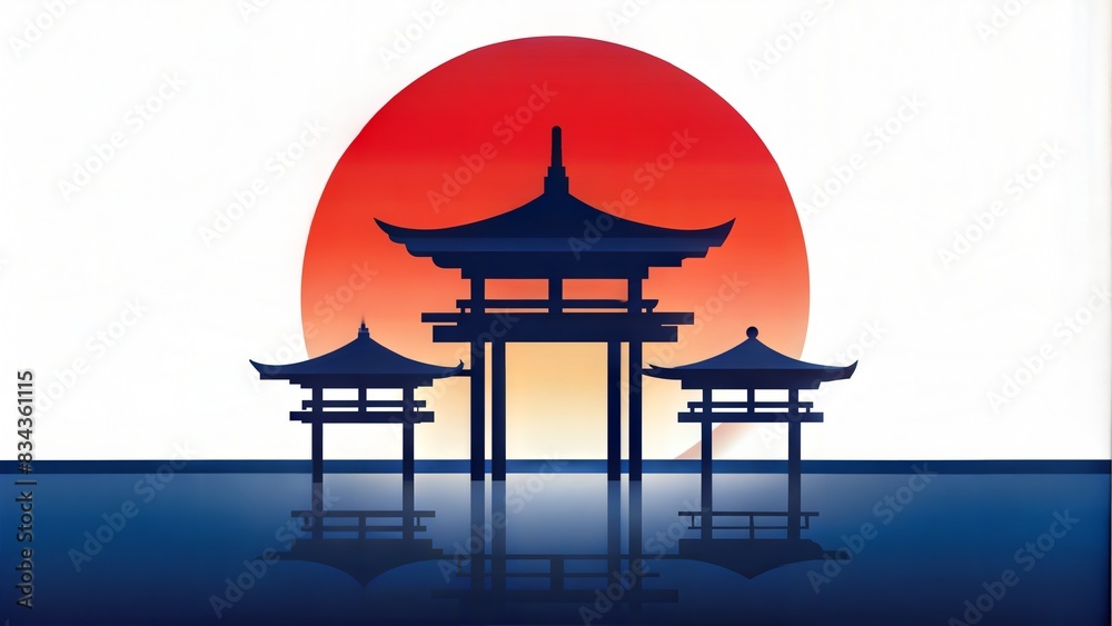 Japan sunset silhouette on white background Japan sunset silhouette on white background