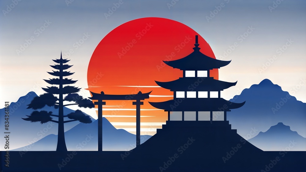 Obraz premium Japan sunset silhouette on white background