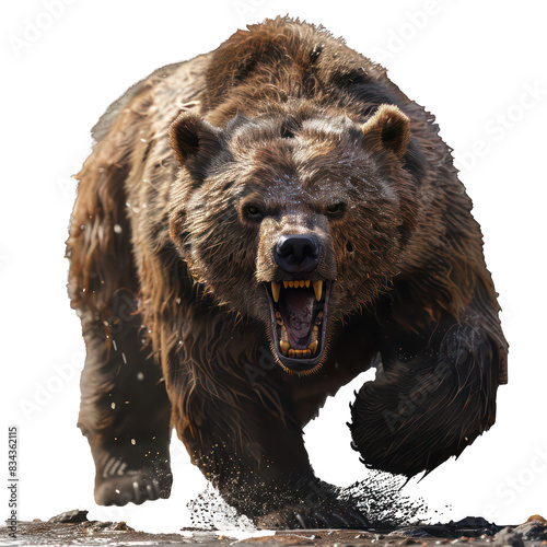 Fierce Roaring Grizzly Bear with Sharp Teeth and Claws