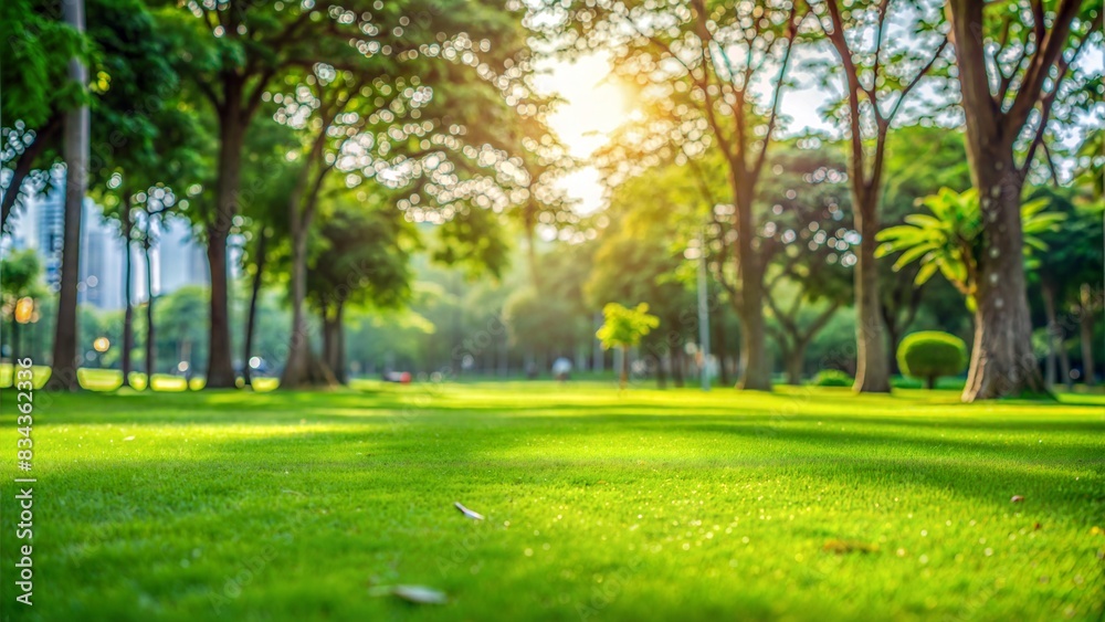 Park Lawn Blur: A green, well-maintained blurred background of a park lawn, ideal for outdoor and recreational themes.

