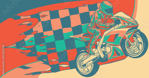vector illustration of motorbike with flag racer
