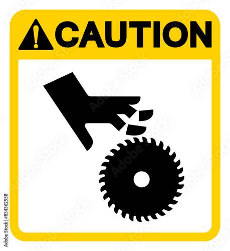 Caution Cutting Of Fingers Or Hand Rotating Blade Symbol Sign, Vector Illustration, Isolate On White Background Label .EPS10 photo