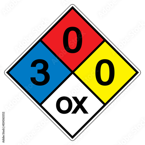 NFPA Diamond 704 3-0-0 OX Symbol Sign, Vector Illustration, Isolate On White Background Label. EPS10 photo