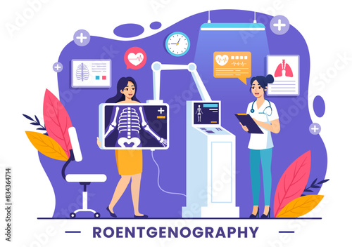 Roentgenography Vector Illustration with Fluorography Body Checkup Procedure, X-ray Scanning or Roentgen in Health Care in a Flat Cartoon Background photo