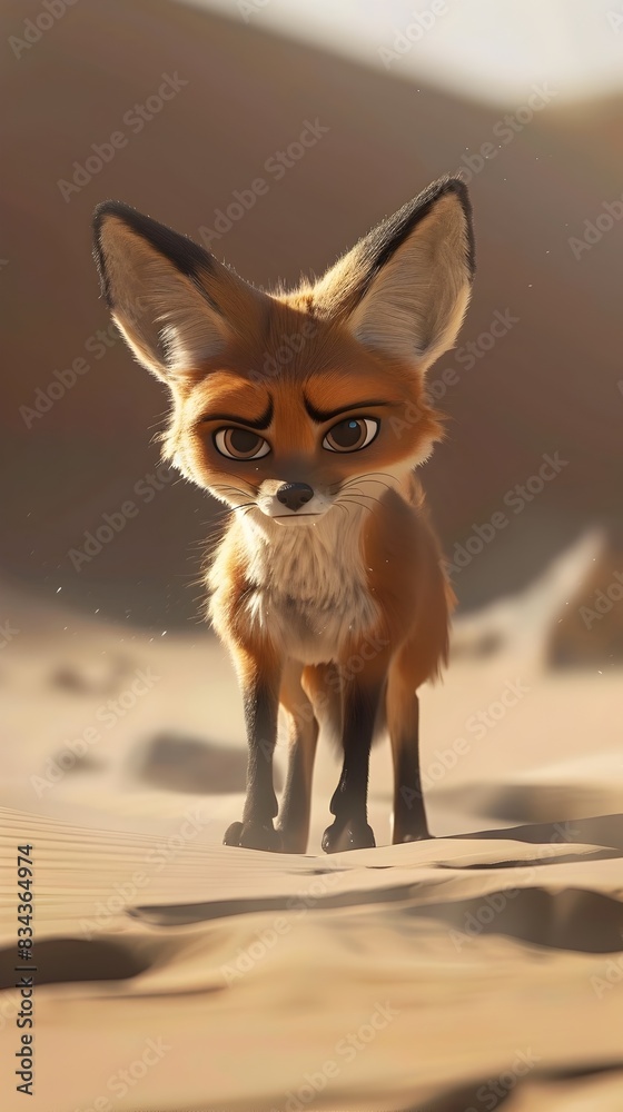 Obraz premium Adorable Tiny Fox Stands Watchful in Desert Landscape