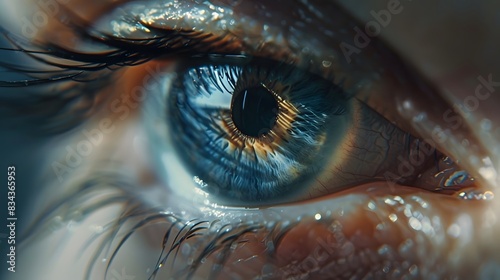 Close up macro human eye blue color