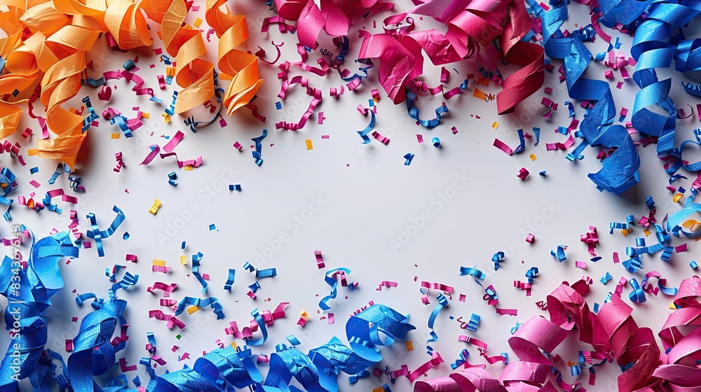 A background with colorful party streamers and a blank white space in the middle for text. - Event decoration background