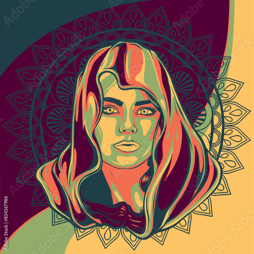 Mysterious woman elf in the hood. Vector hand drawn illustration