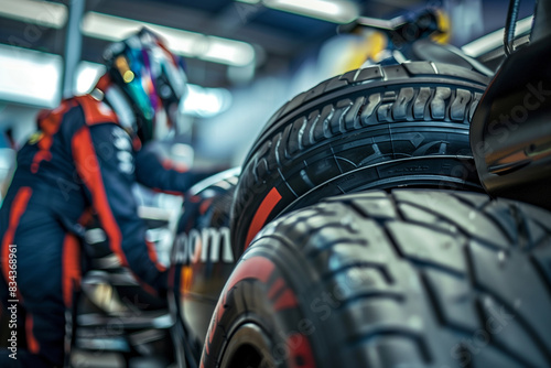 mechanic changing tires, racing car