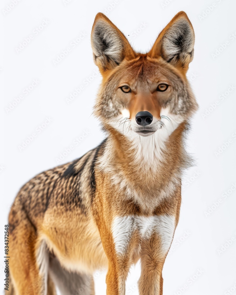 Fototapeta premium the Ethiopian Wolf, portrait view, white copy space on right Isolated on white background