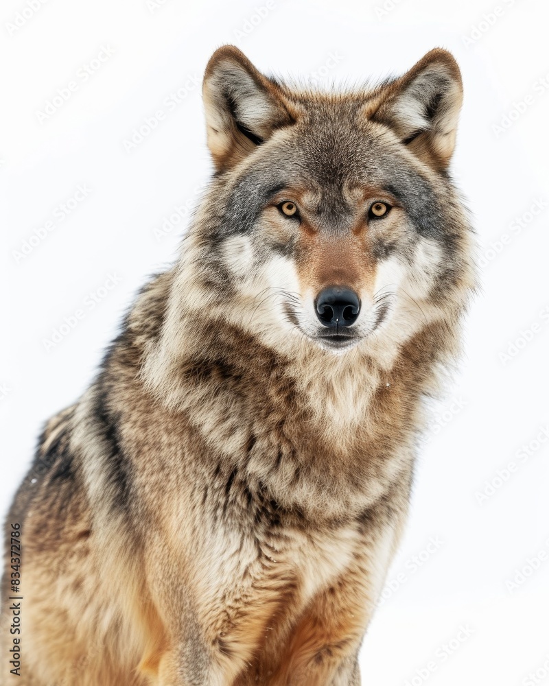 the Gray Wolf, portrait view, white copy space on right Isolated on white background the Gray Wolf, portrait view, white copy space on right Isolated on white background