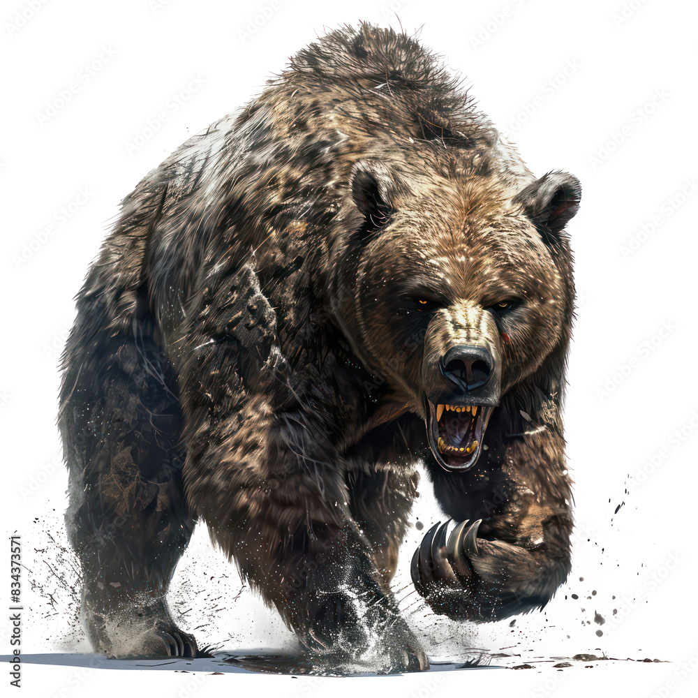 Obraz premium Fierce Roaring Grizzly Bear with Sharp Teeth and Claws