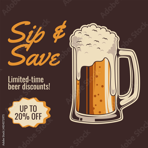 Beer mug illustration with retro cartoon style