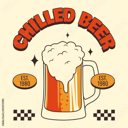 Beer mug illustration with retro cartoon style