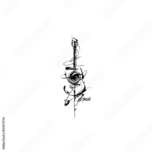 Vector drVector drawing of a scribbled guitar musical instrumentawing of a scribbled... photo