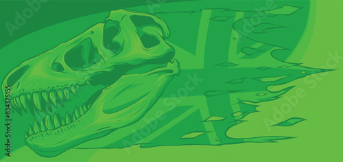 vector illustration of T-rex Skull with british flag