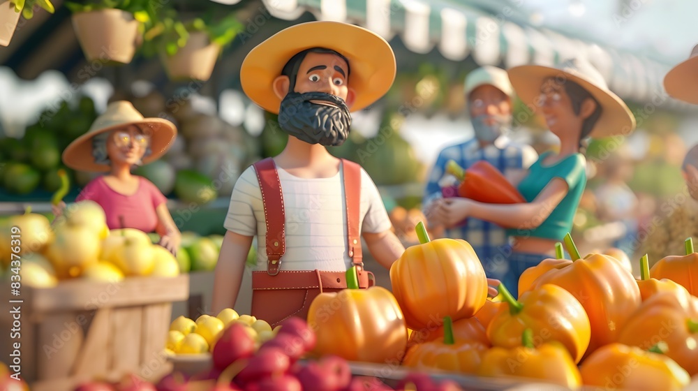 Fototapeta premium Farmer's Market Stall Displaying Autumn Harvest Produce