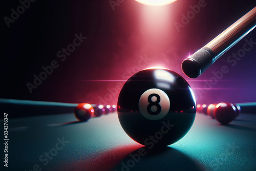 A pool ball elegantly positioned atop a pool table, creating a teasing and festive ambiance suitable for the holiday season. 