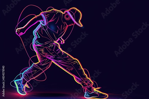 Neon line style dancer performing hip hop © Artgalax