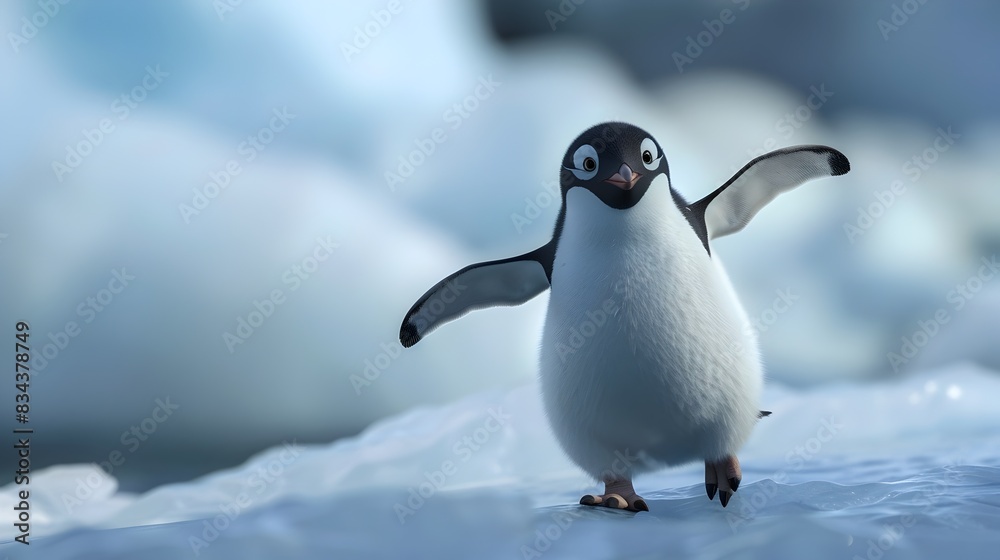 Obraz premium Joyful Penguin Jumping on Snowy Antarctic Landscape